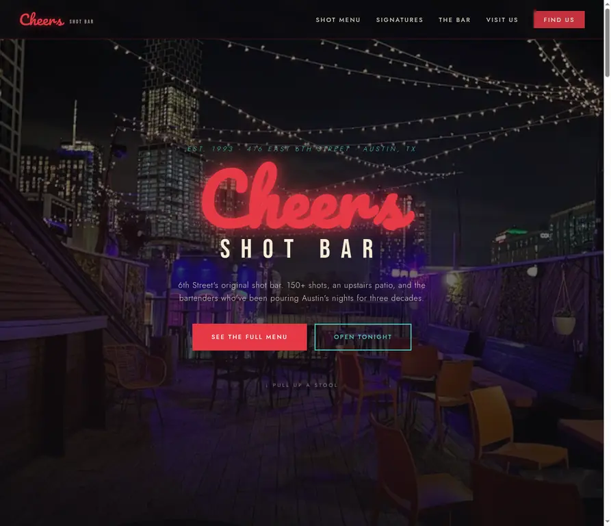 Concept website designed for Cheers Shot Bar on Sixth Street