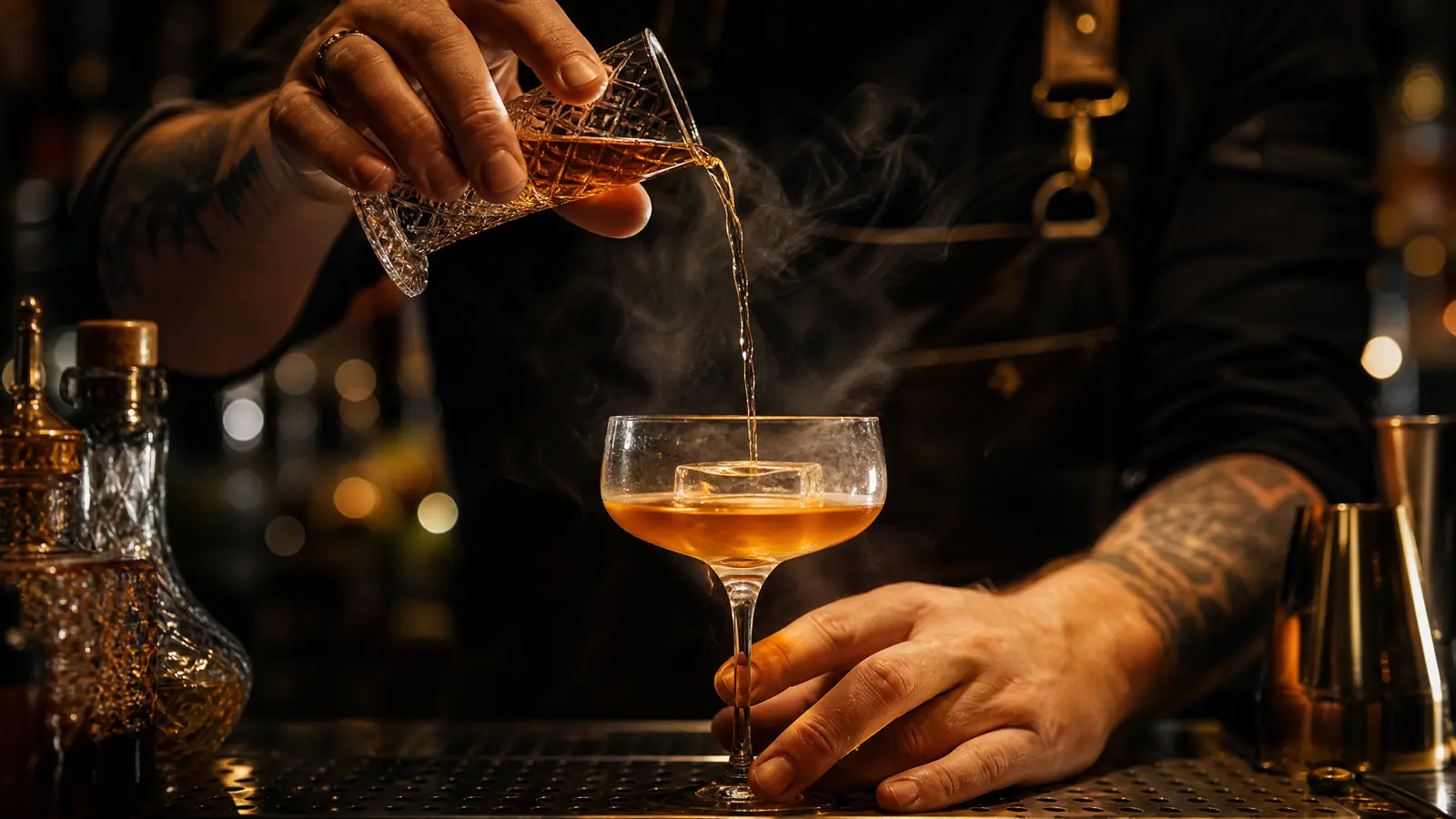 Bartender pouring a craft cocktail at an Austin cocktail bar