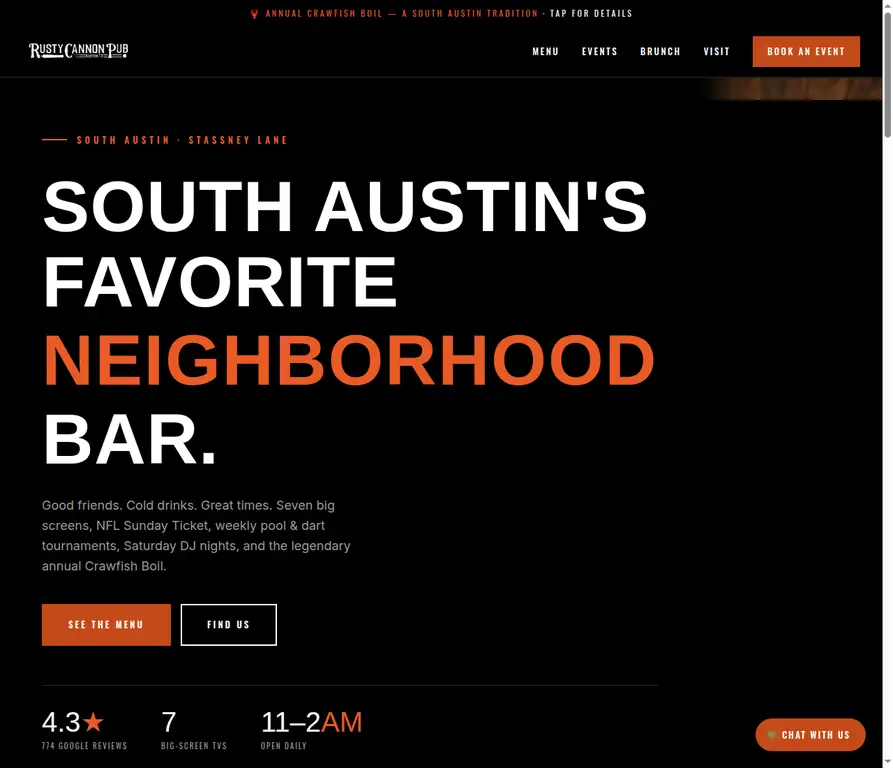 Concept website designed by Nightform Studio for Rusty Cannon Pub